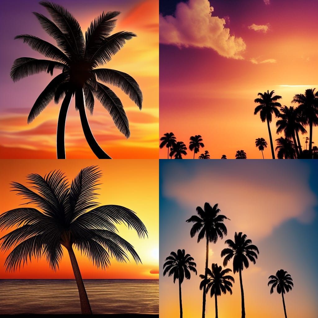 Epic Palm Tree Sunset Digital Painting