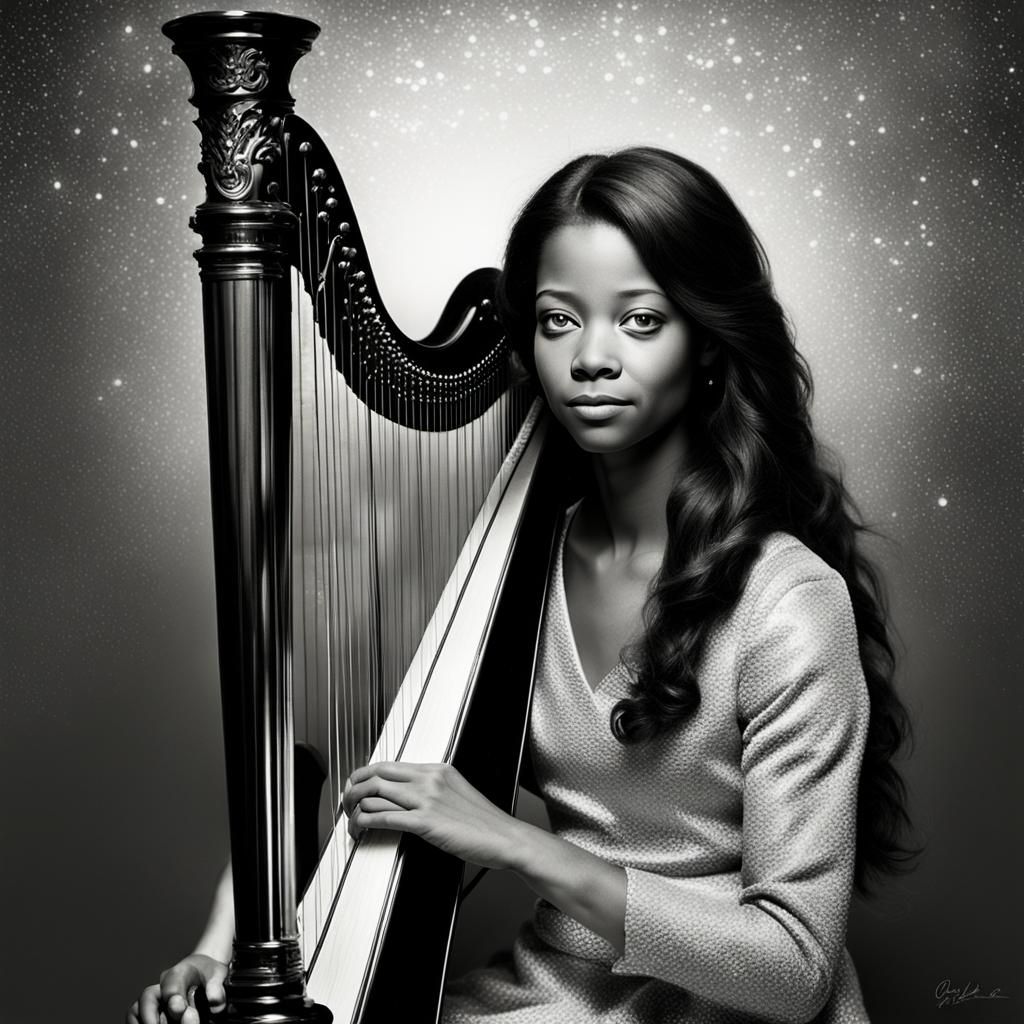 Swing Harpist in Expressionist Style with Volumetric Lightin...