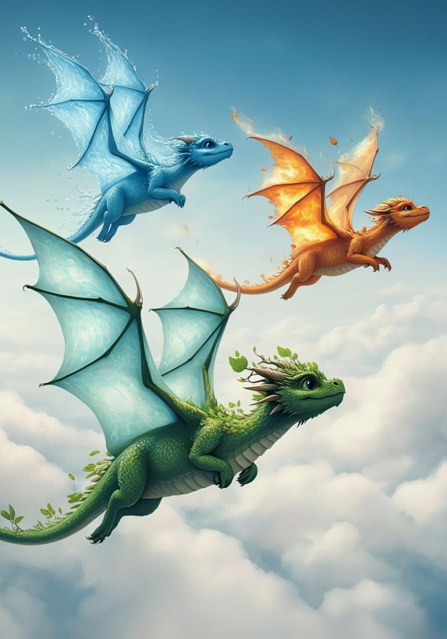 Four Elemental Dragons Soar in Harmony Across the Skies
