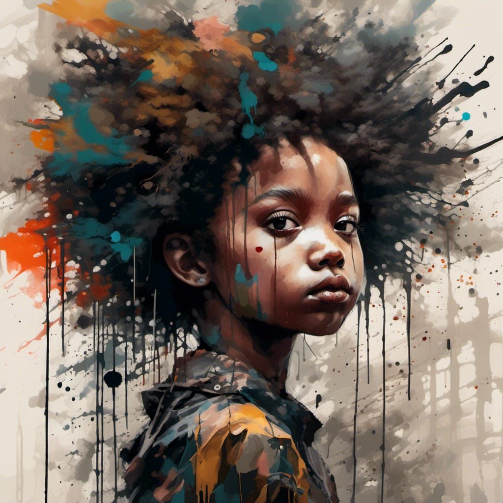 Afrofuturist Painting of Girl with Big Afro