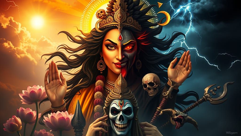 Cosmic Goddess Emerges in Fiery Transformation