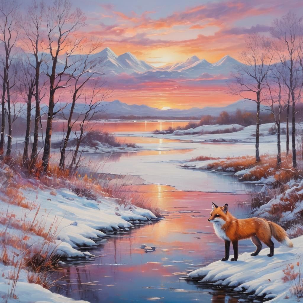 Whimsical Winter Wonderland in Vibrant Oil Painting Style