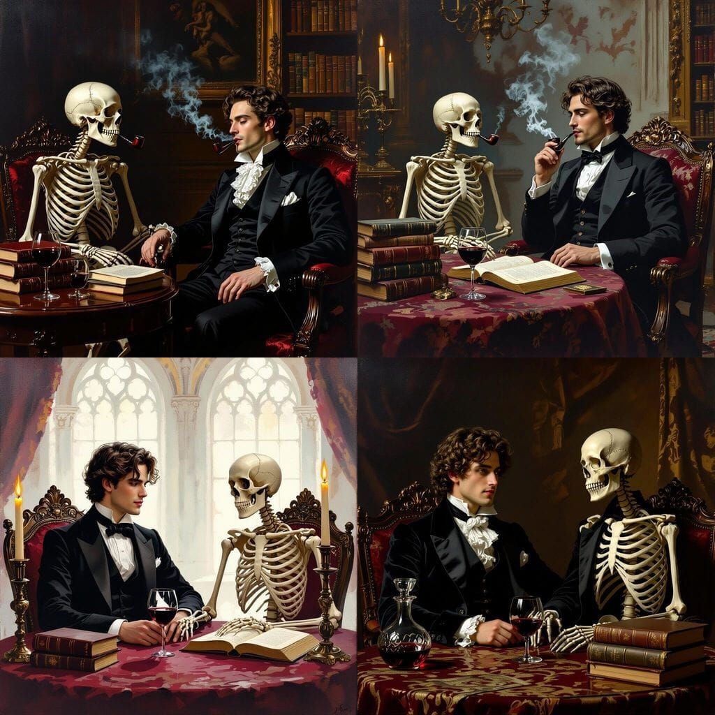 Victorian Wealthy Young Man Talks With Skeleton In Grand Man...