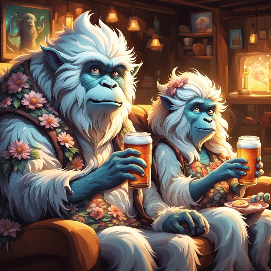 Yetis Watching TV: Fantasy Concept Art