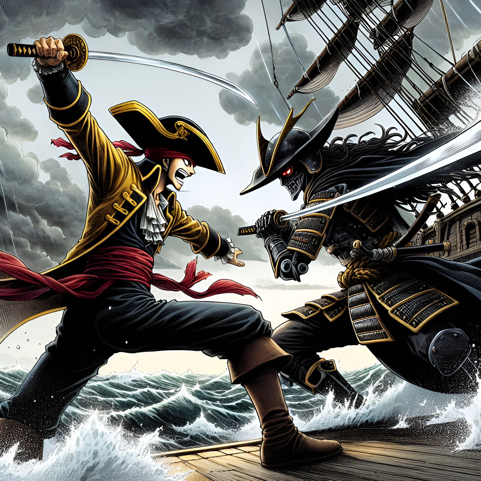 Pirate Captain's Duel on the High Seas