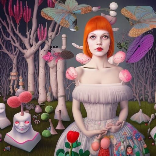 Detailed 3D Fashion Girl in Surreal Insect Studio