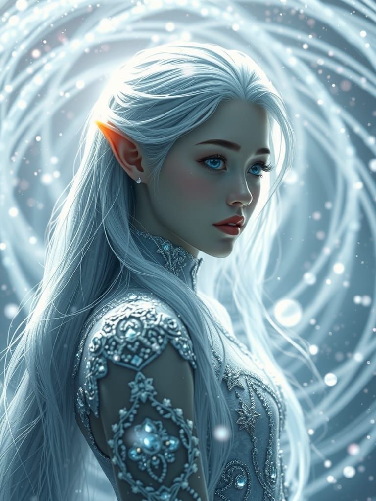 Luminous Ice Elf Girl in Ethereal Vortex