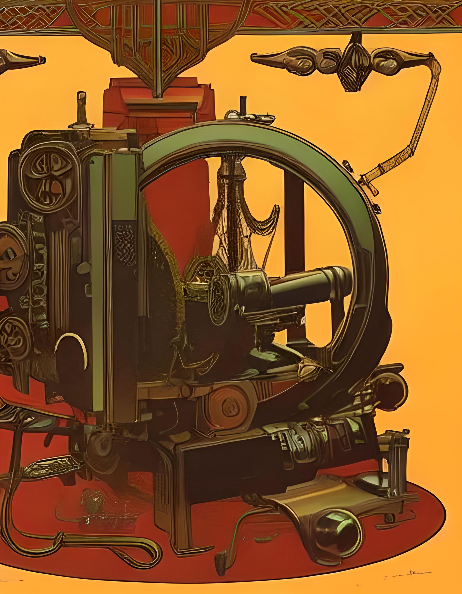 Biopunk Sewing Machine Parts in Art Nouveau Style