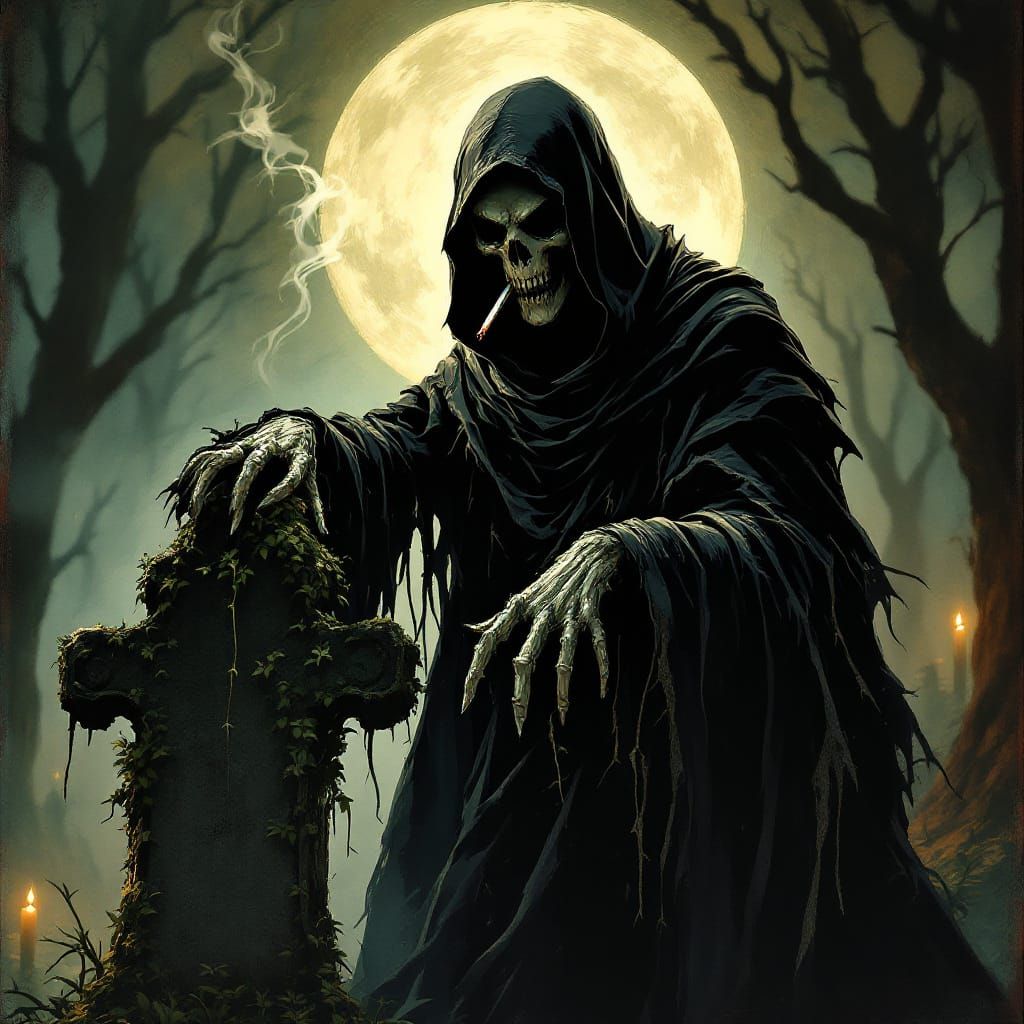 Victorian Grim Reaper Smoking in Candlelight