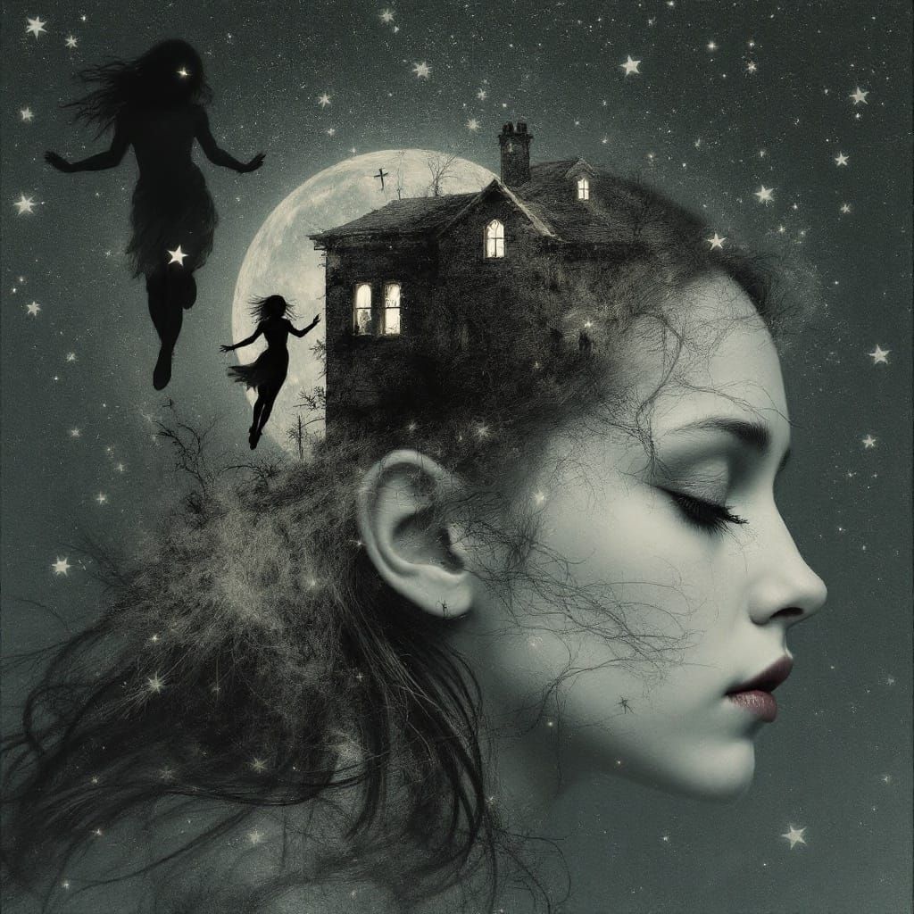 Ethereal Surrealism of a Dreamer Falling into Ghostly Depths