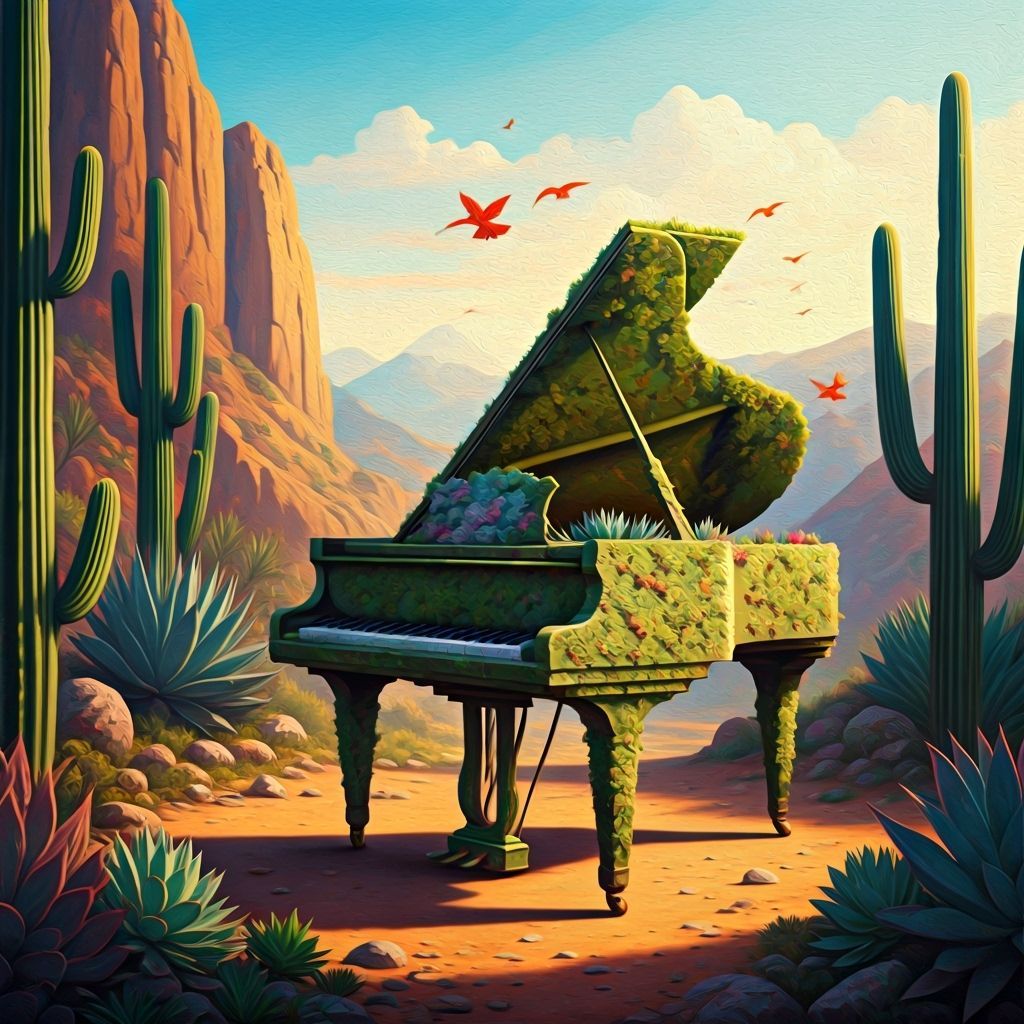 Surreal Succulent Piano in Hidden Valley, Impasto Painting