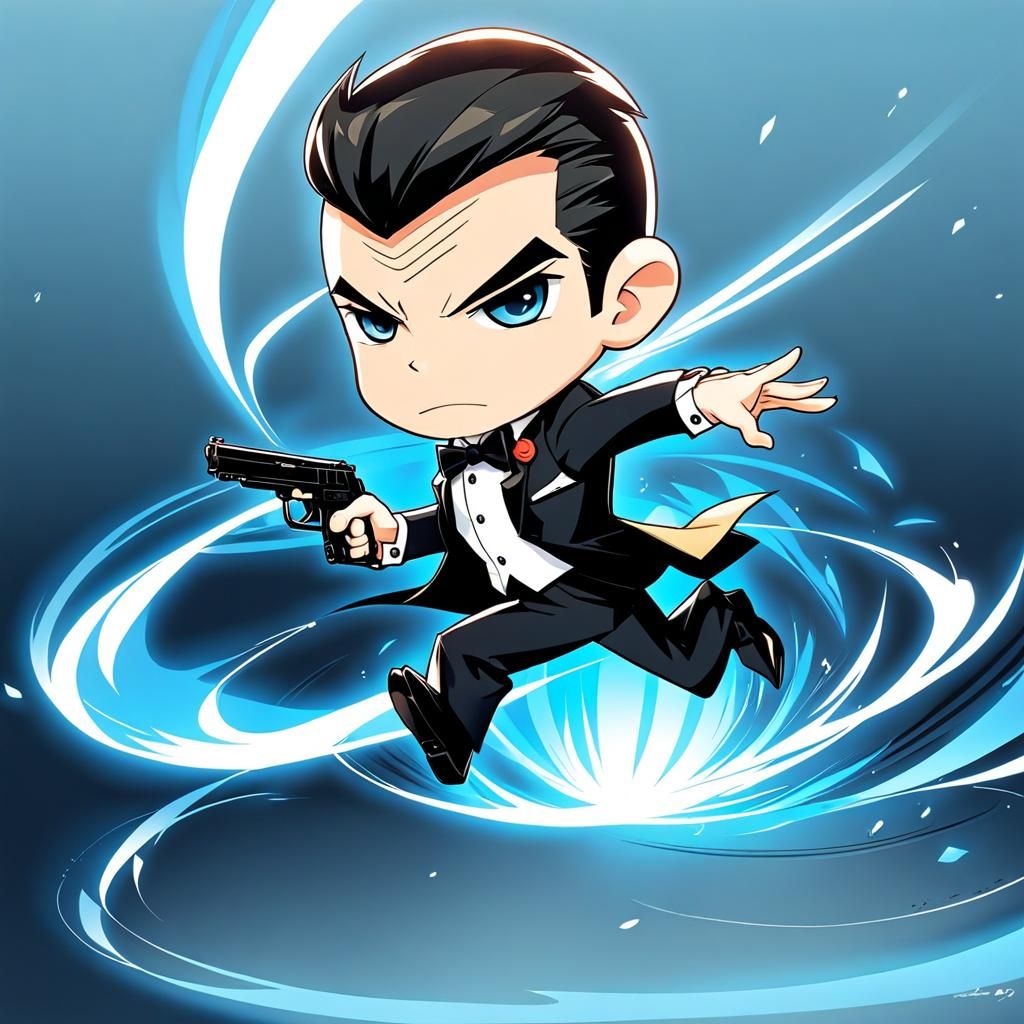 Chibi James Bond in Anime Style