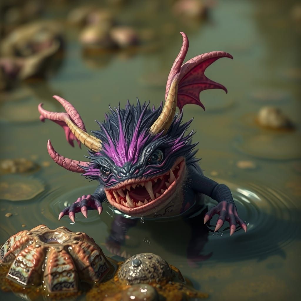 Adorable Fairytale Creature Plays in a Waterhole