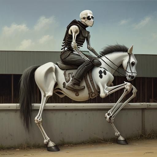 Motorcyclist in Skeleton Mask on Barn Roof