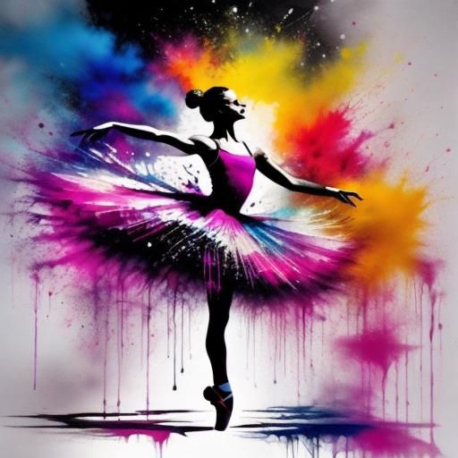 Ballerina Graffiti Art in Polychromatic Splash Style