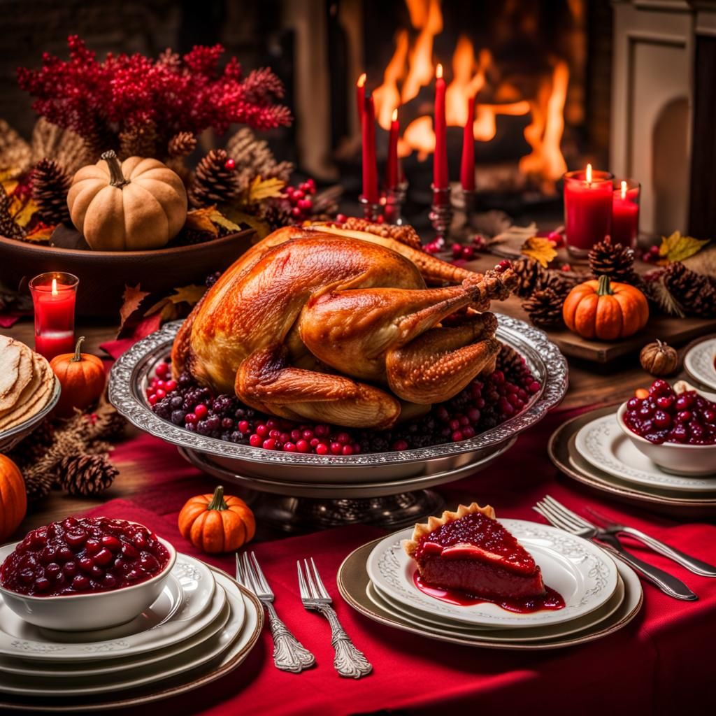 Hyperrealistic Thanksgiving Feast with Cranberry Sauce