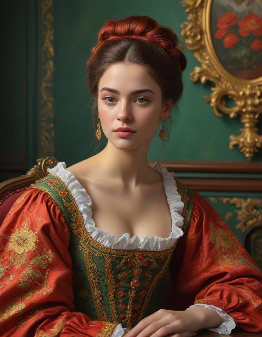 Baroque Russian Merchant Girl in 18th Century Attire