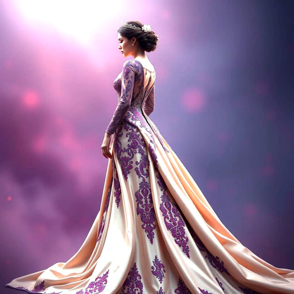 Ethereal Bride in Sapphire Ruby Wedding Gown with Long Champ...