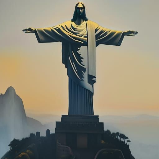 Christ the Redeemer: Photorealistic Gouache Painting