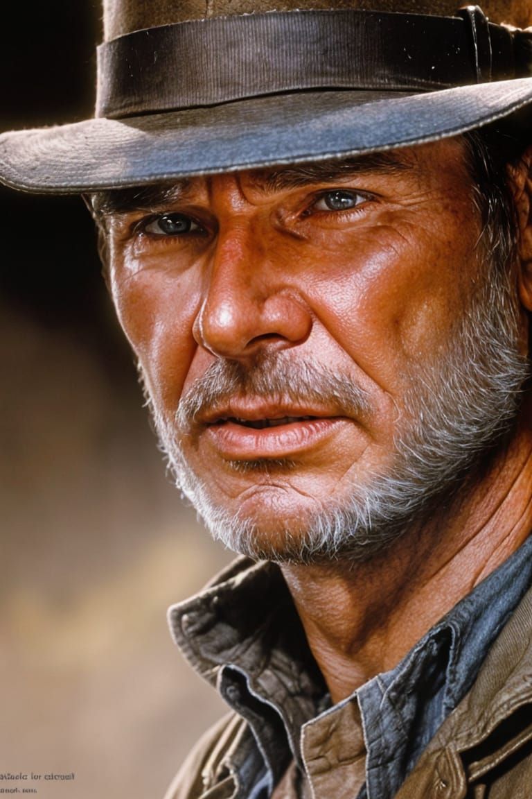 Indiana Jones Portrait with Radiant Aura and Mystic Symbols