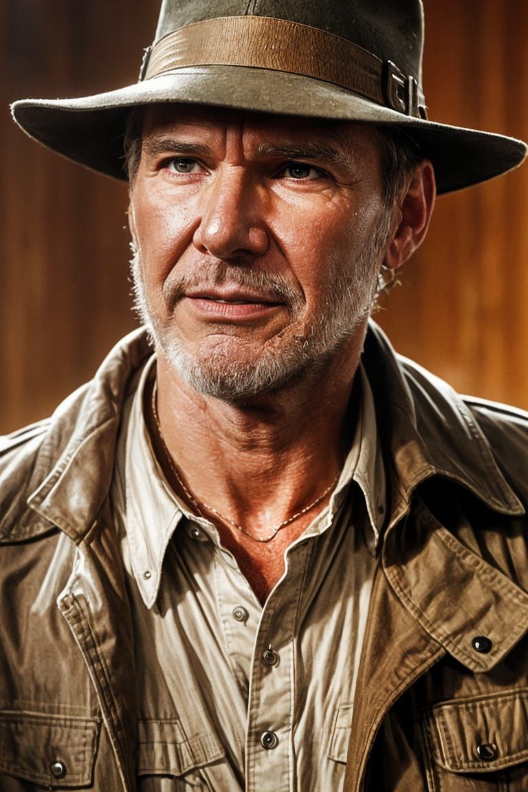 Indiana Jones Close Up Portrait with Mystic Symbols