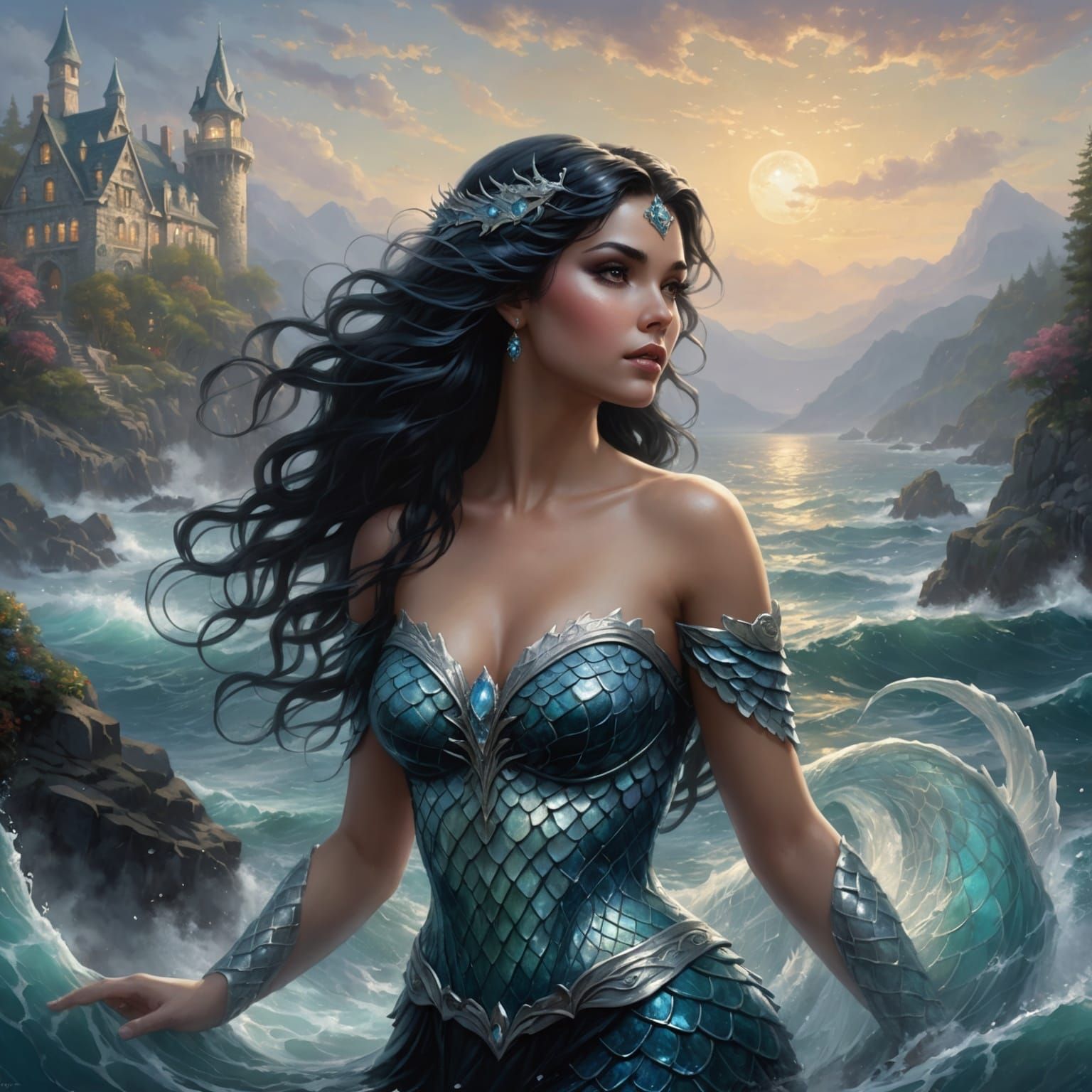 Ethereal Siren with Silver Scales in Misty Fantasy