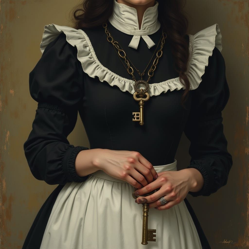 Victorian Lady's Maid with Chatelaine, Pre-Raphaelite Style