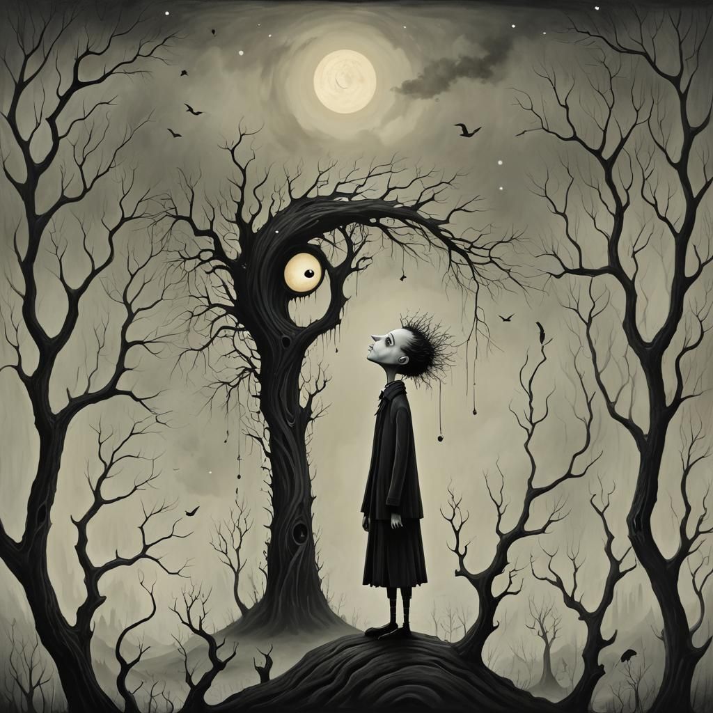 Boy Navigating Emotions in Surreal Dreamscape