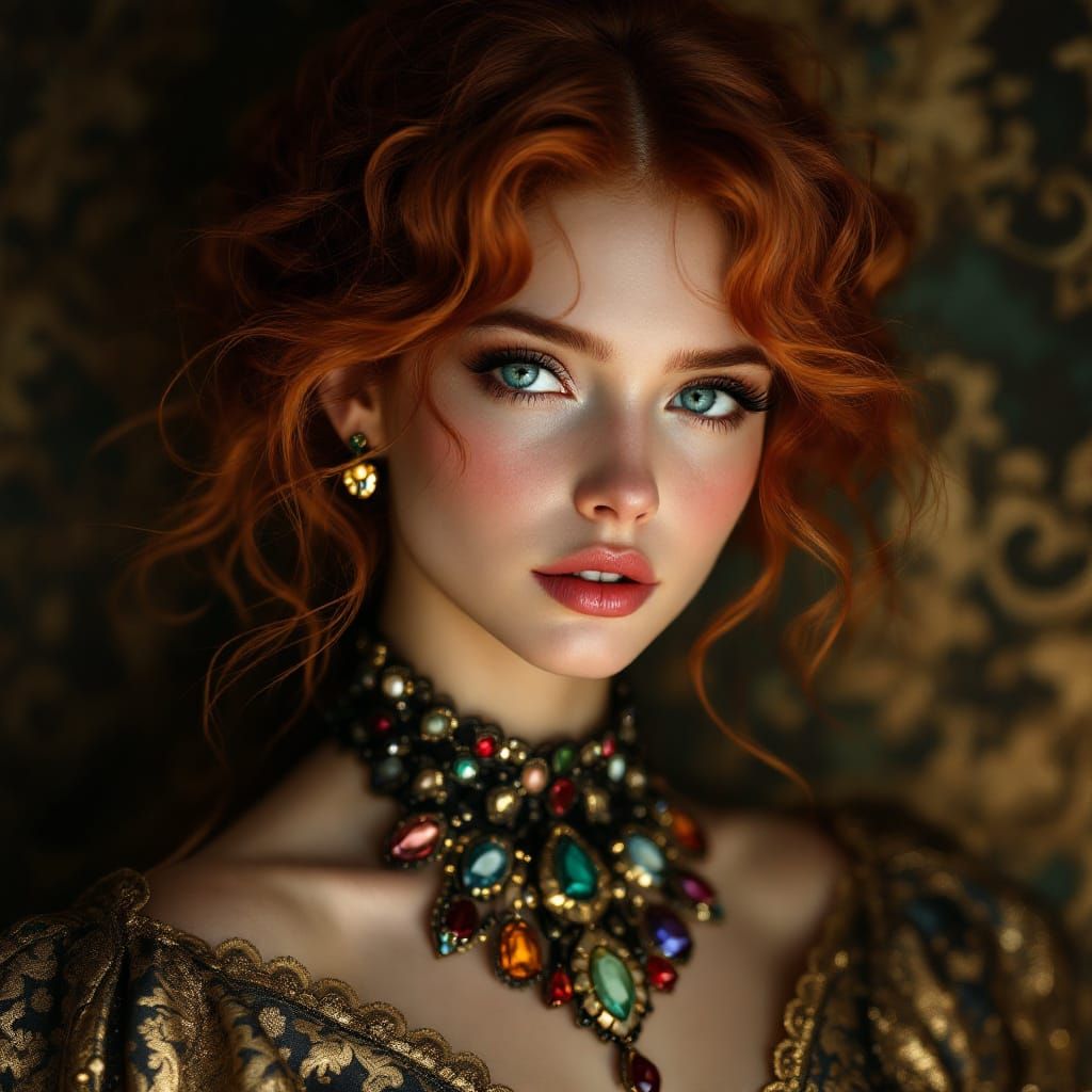 Luminous Woman in Flowing Gown, Art Nouveau Portrait