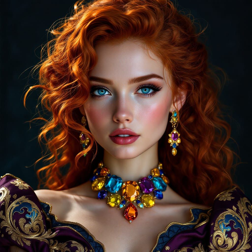 Vibrant Digital Portrait of Woman in Art Nouveau Style