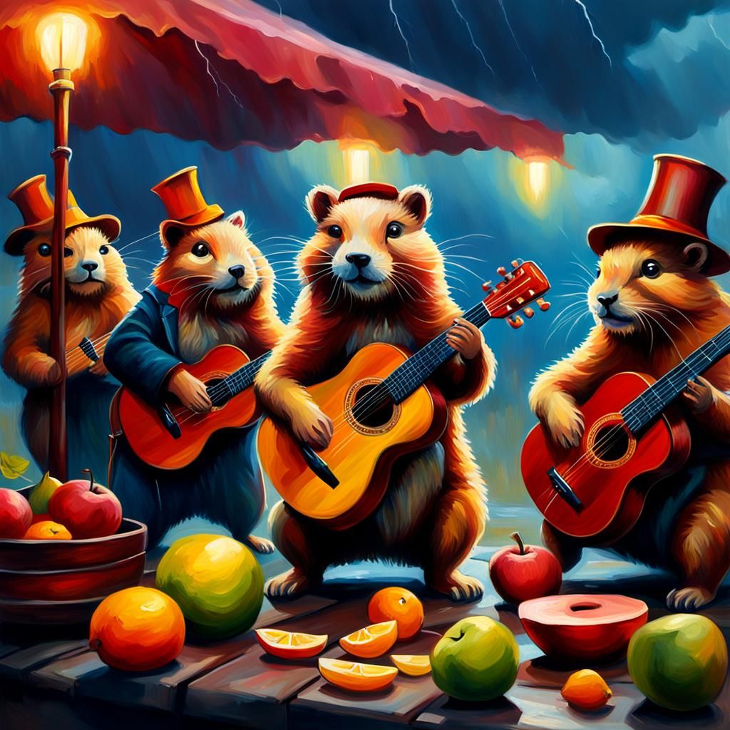 Impressionist Band Plays Under Stormy Sky