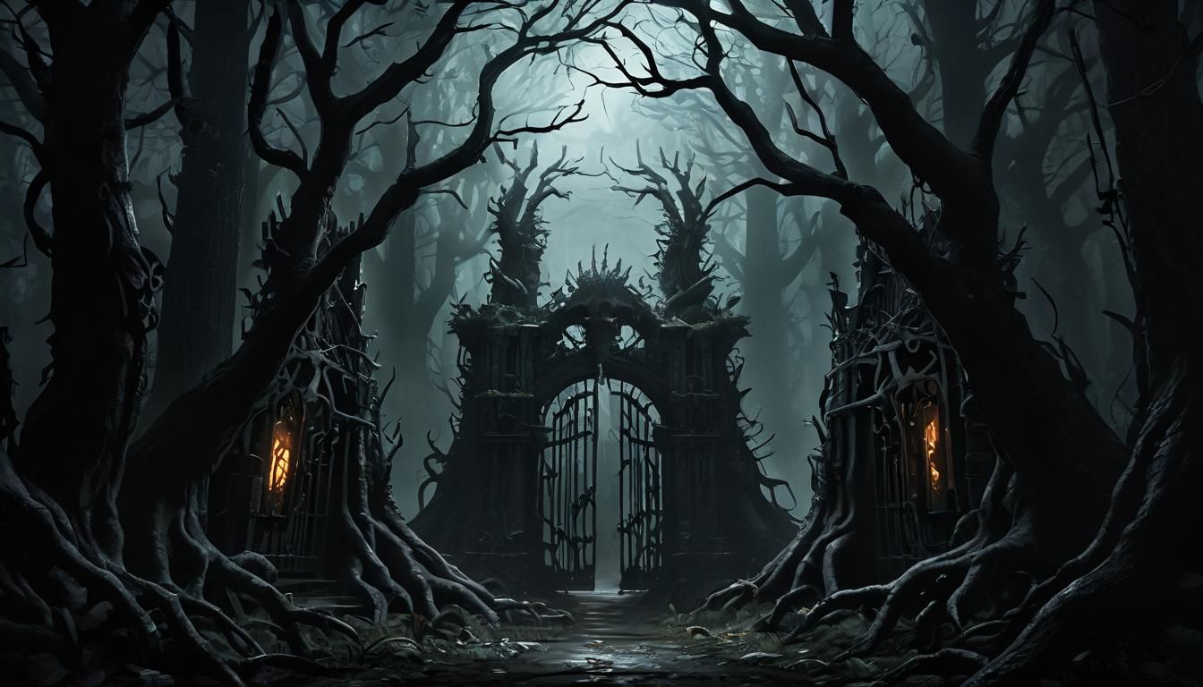 Ominous Forest Gatekeeper in Dark Fantasy Style
