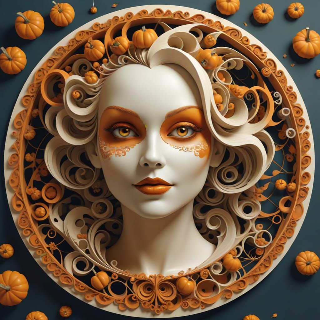 Curvy Woman Celebrates Halloween in Abstract Style