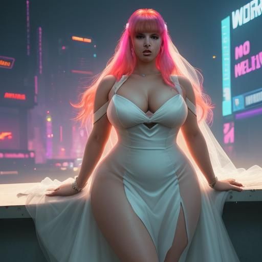 BBW in Revealing Wedding Dress: Cyberpunk 2099