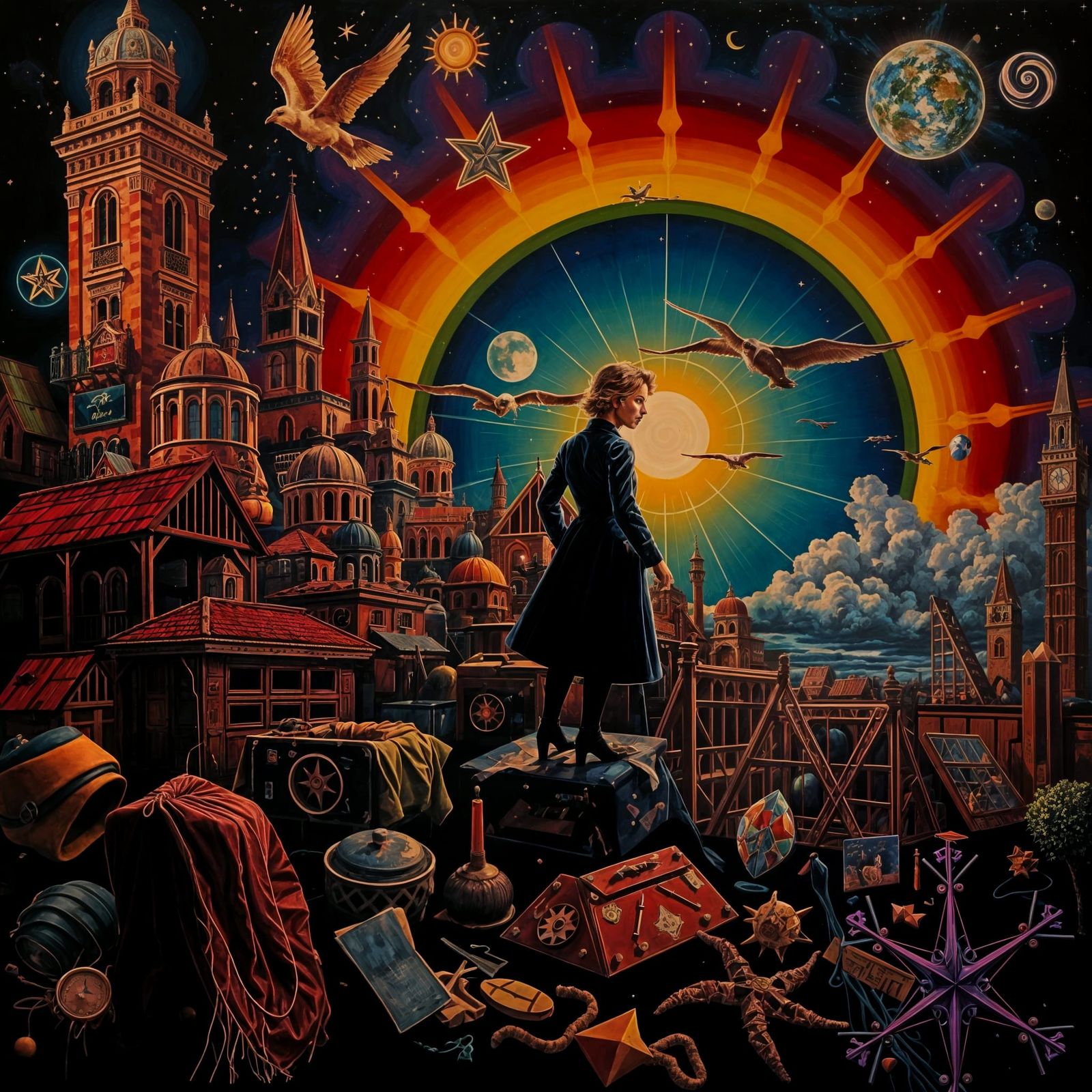 Neon Futuristic City Under a Vibrant Cosmic Sky