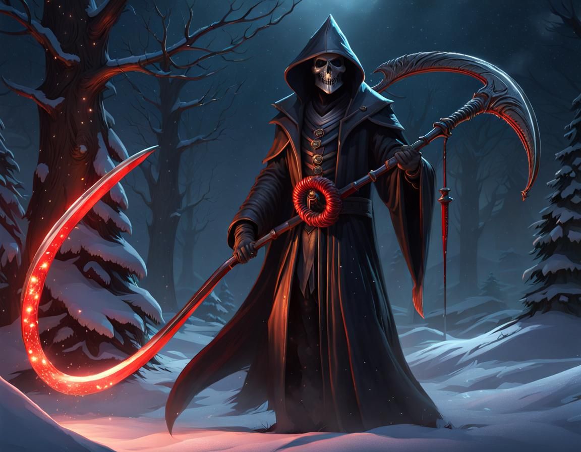 Grim Reaper Celebrates Christmas in Dark Fantasy Art