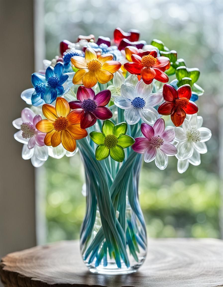 Blooming Glass Flower Bouquet Art