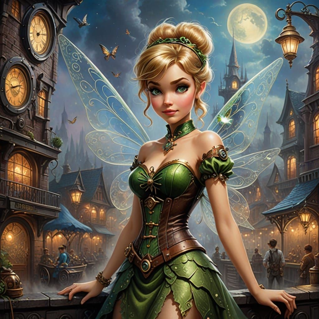 Steampunk Tinker Bell: Ethereal Fantasy in Golden Haze
