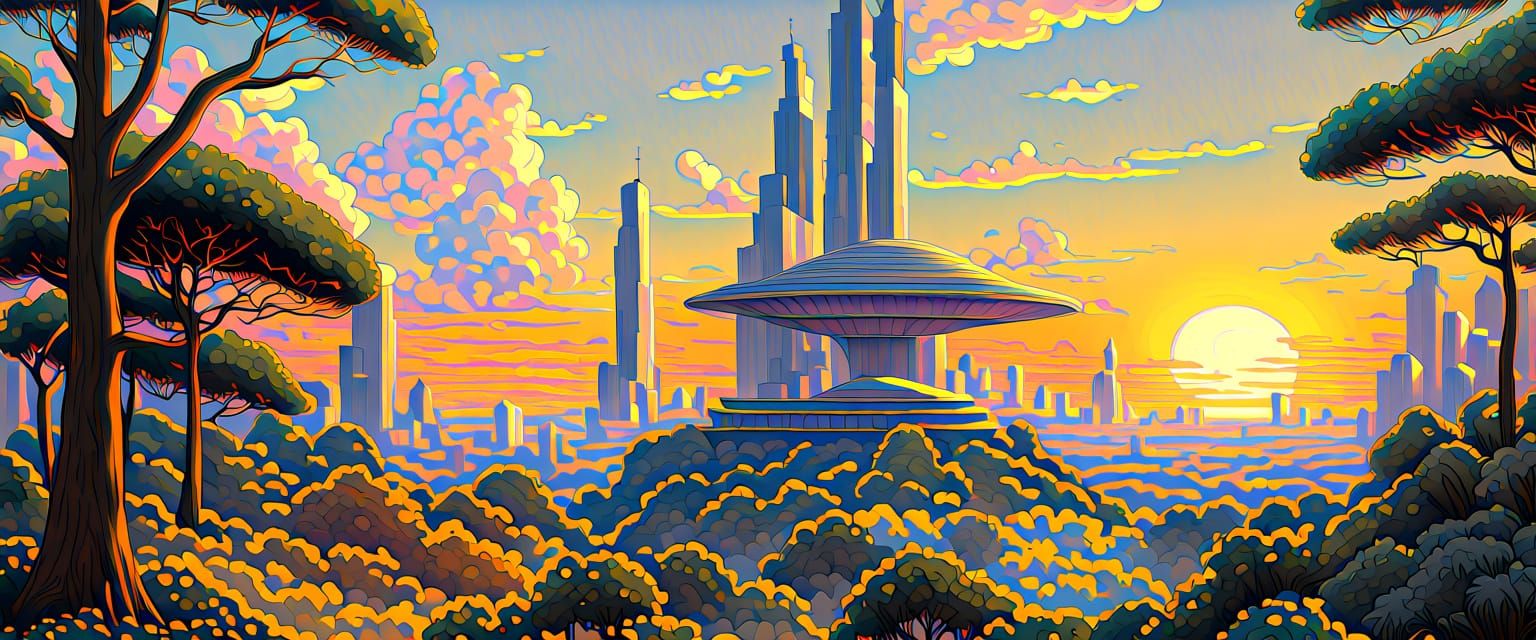 Bespin Cloud City in Sunlight, Tropical Plants, Watercolor S...