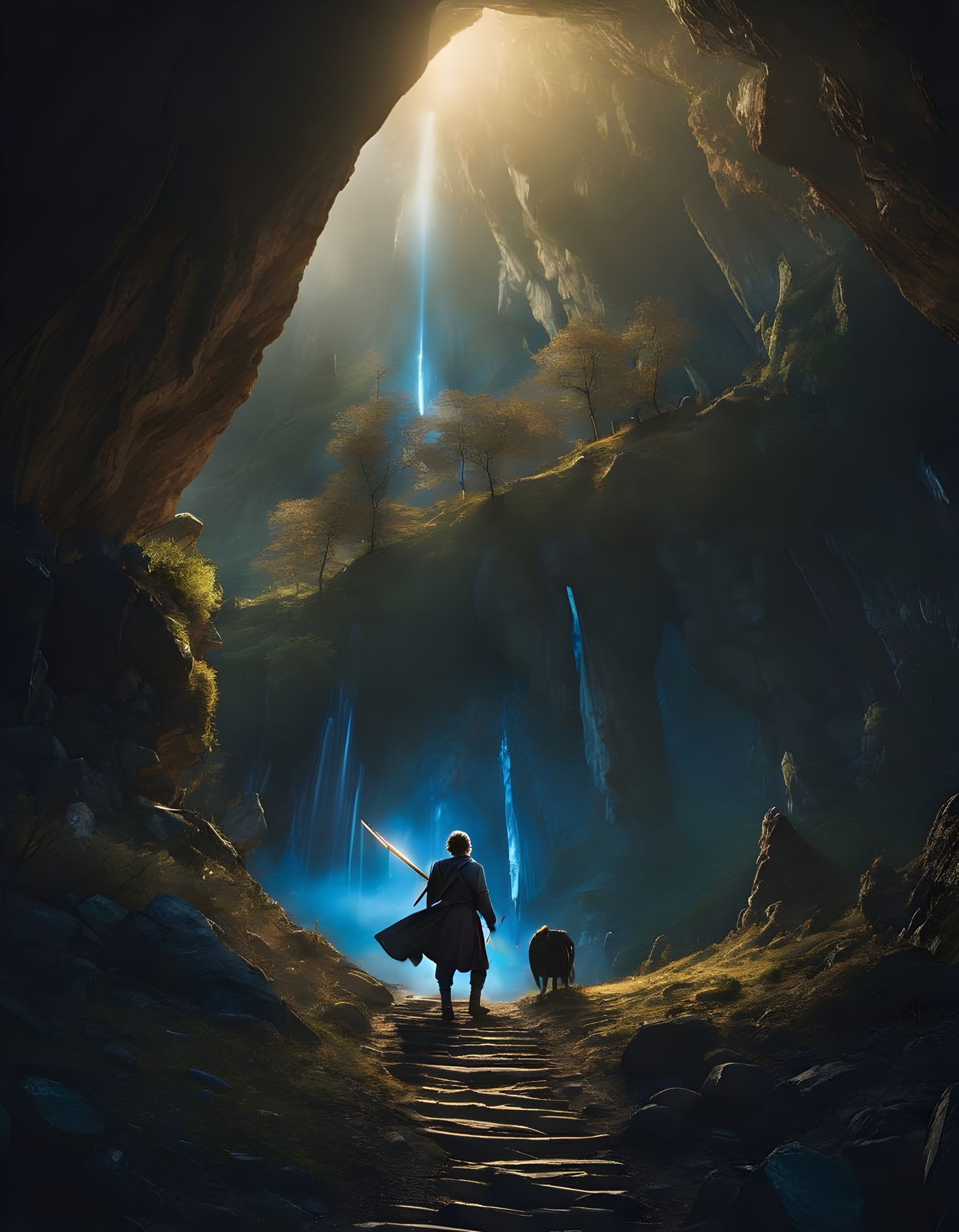 Epic Bilbo Baggins Enters Goblin Cave at Sunset