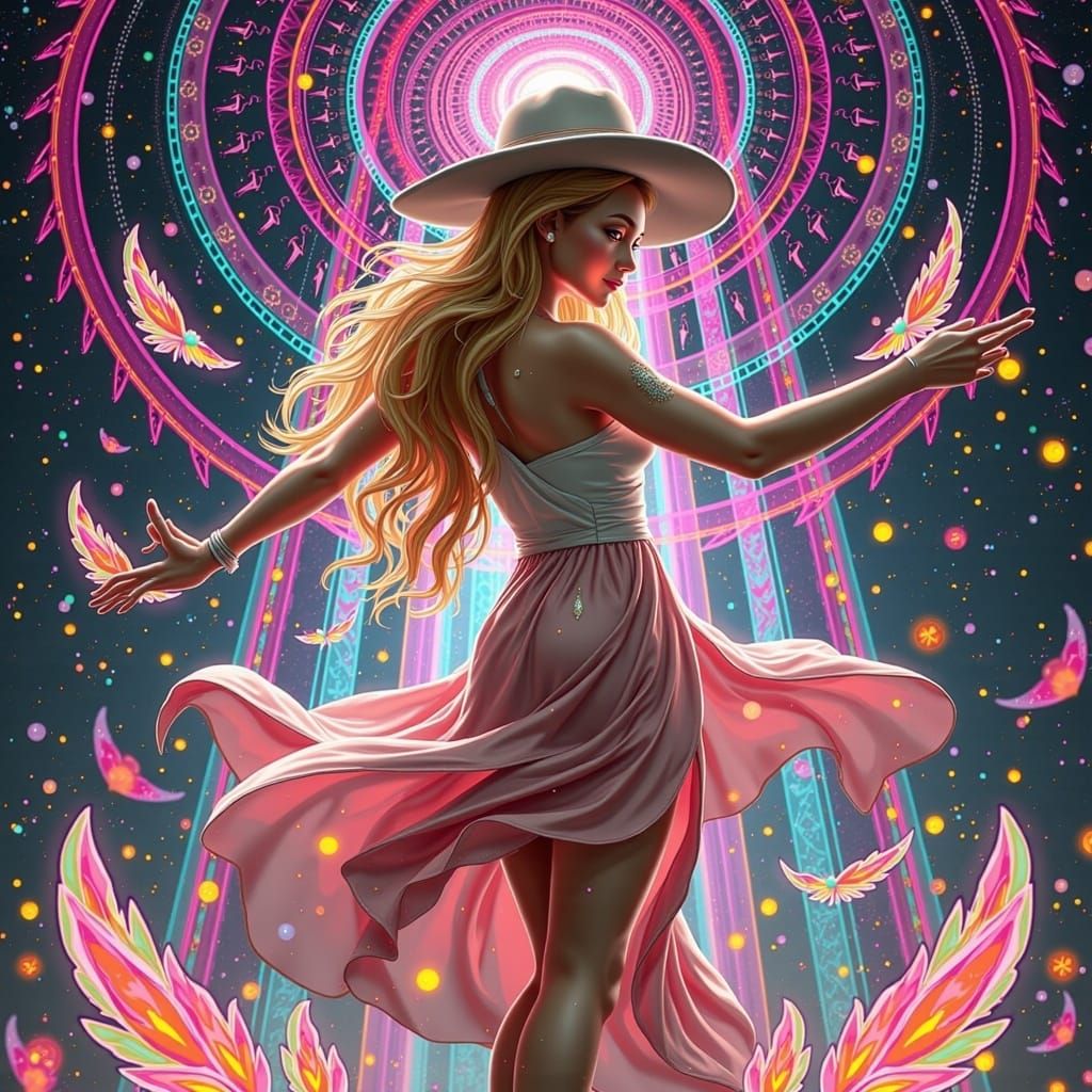 Blonde Woman Dancing with Spirit in Commix Style