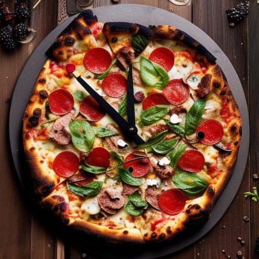 Pizza Clock in Mixed Media Style