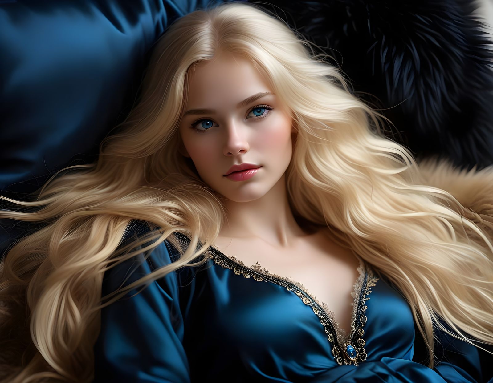 Sleek Norse Goddess Slumbers Among Fur