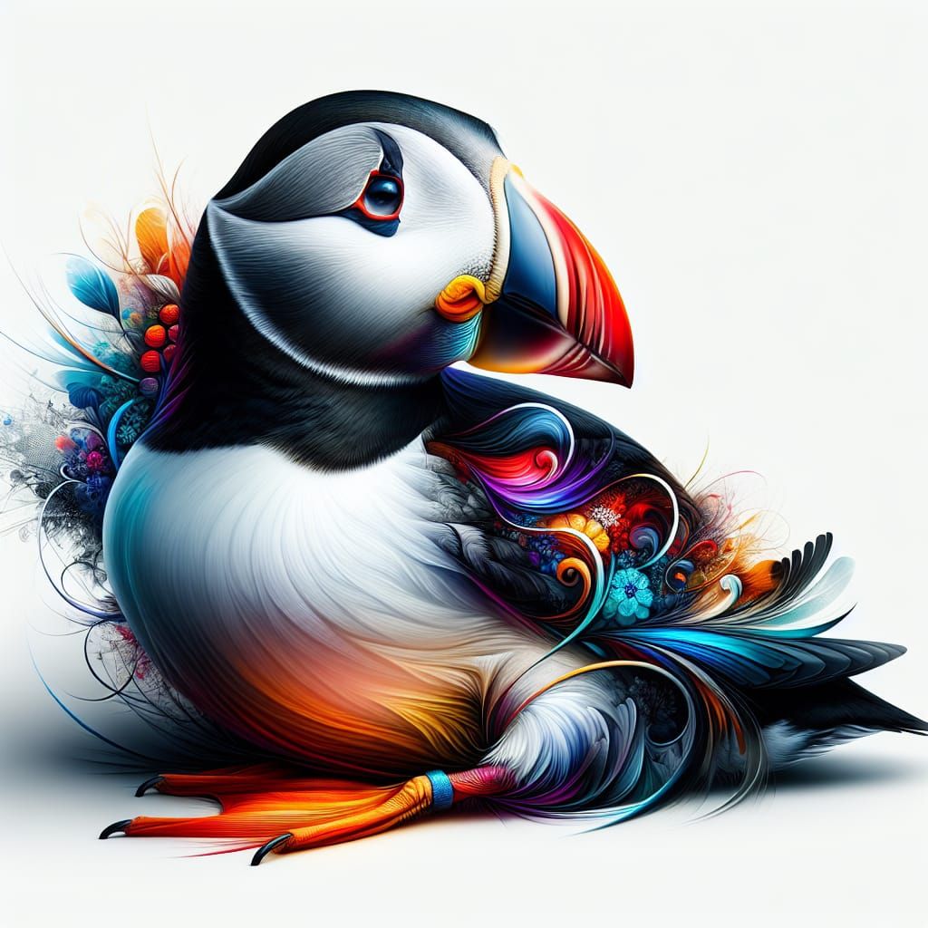 Colorful Puffin Bird in Detailed Digital Art