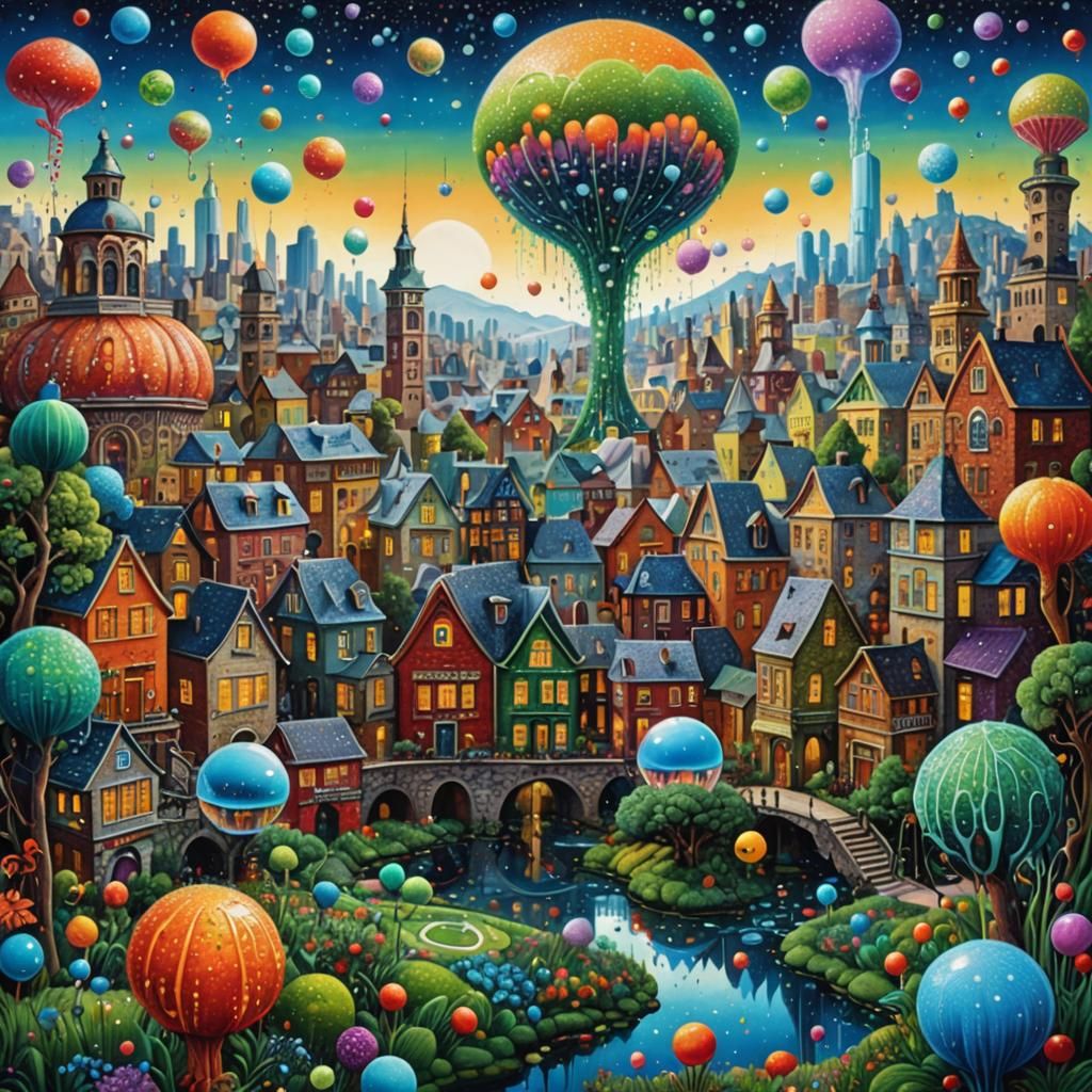 Cityscape Painting in Pointillist Style