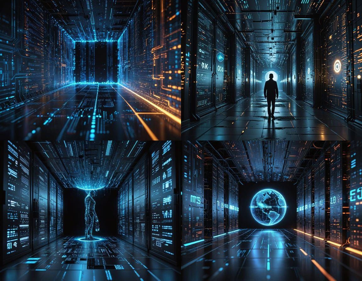 Digital World Composed of Glowing Binary Code