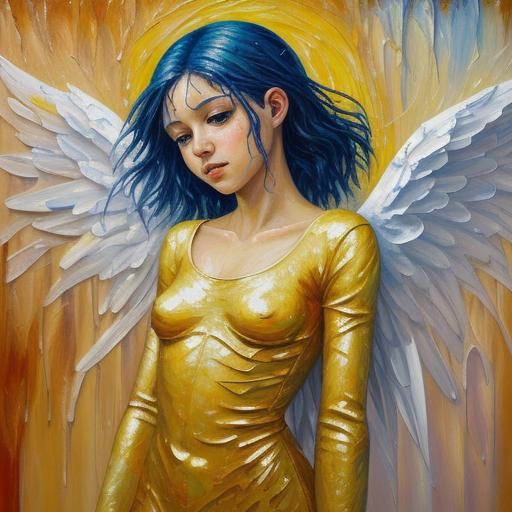 Golden Angel in Expressionist Oil Painting Style