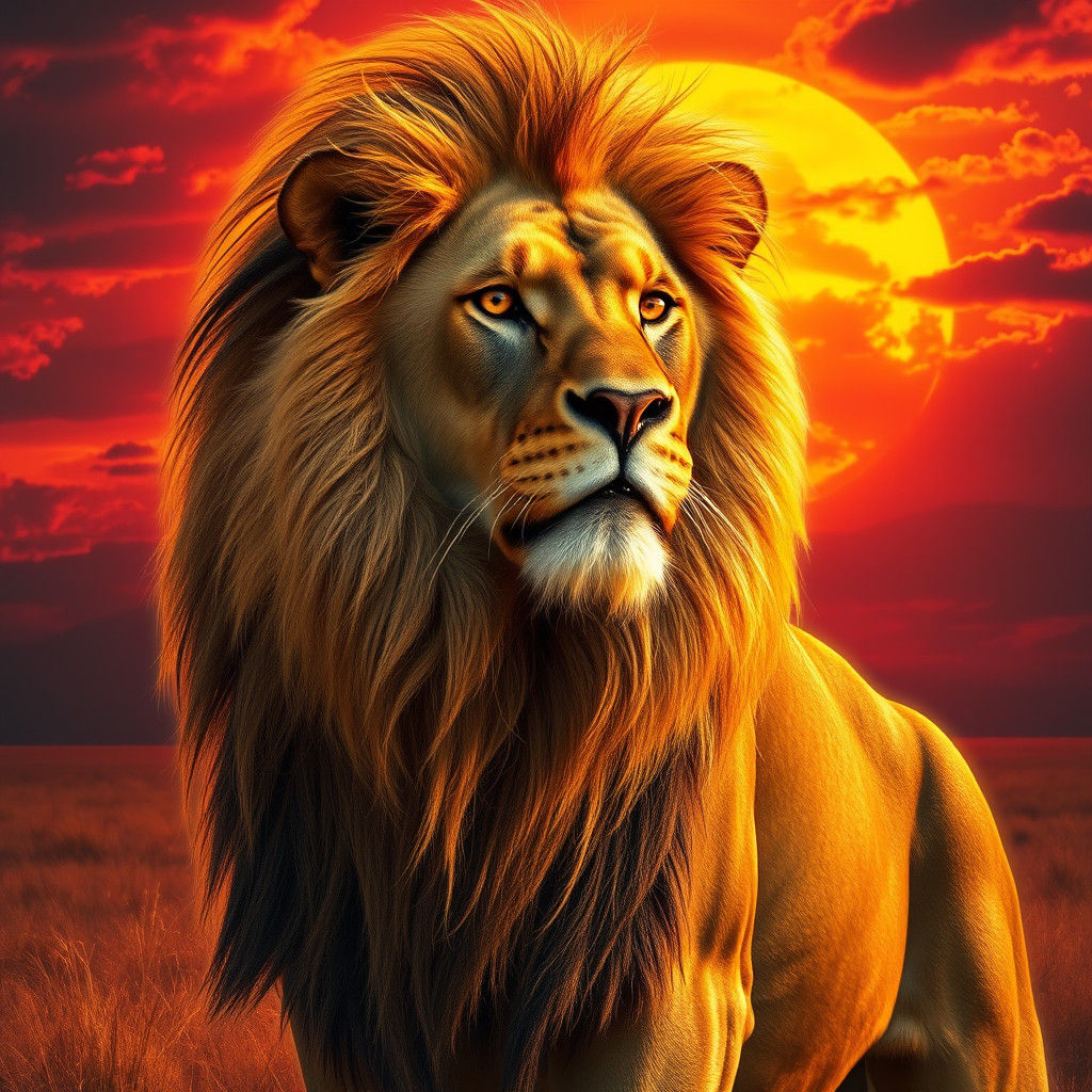 Majestic Lion in Savanna Sunset