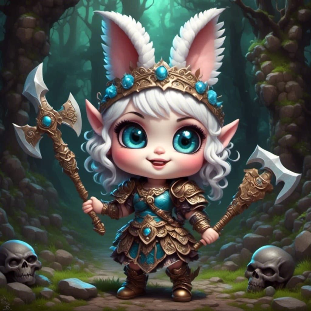 Chibi Girl with Axe in Dungeons and Dragons Style