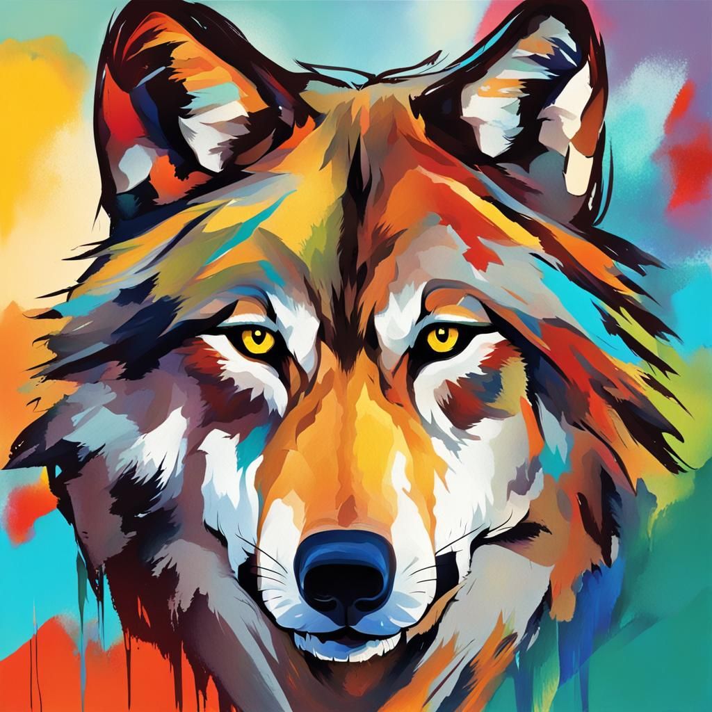 Abstract Wolf Face in Expressionist Cel-Shading Style